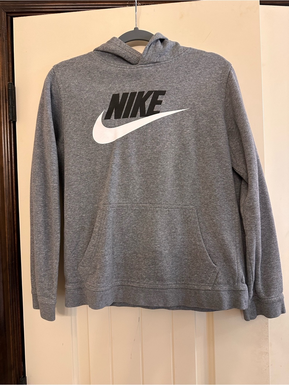 Nike Gray Hoodie with White Swoosh and Black Logo